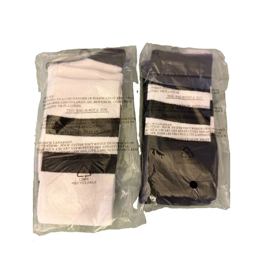 Womens Knee High Socks 2 Pair Lot Black White Striped Shoe Size 4-10 Sock 9-11